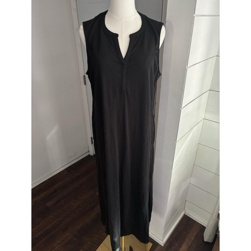 Chico's Dress Womens Small Black Henley Tank Maxi Jersey Travel Loungewear‎